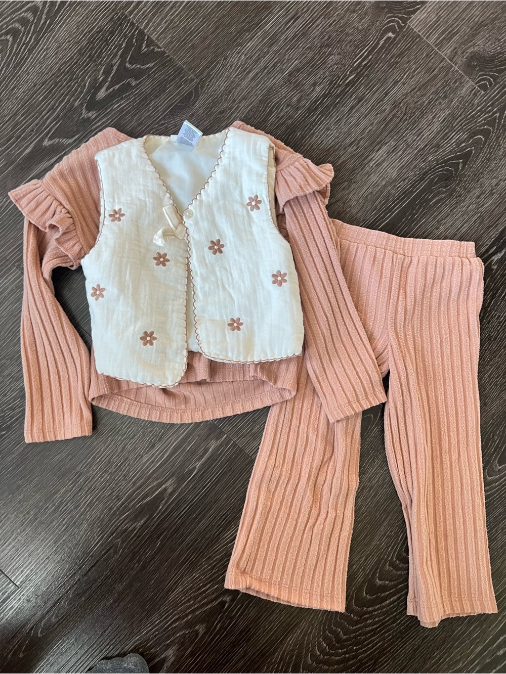 Girls Brown Ribbed Set With Vest